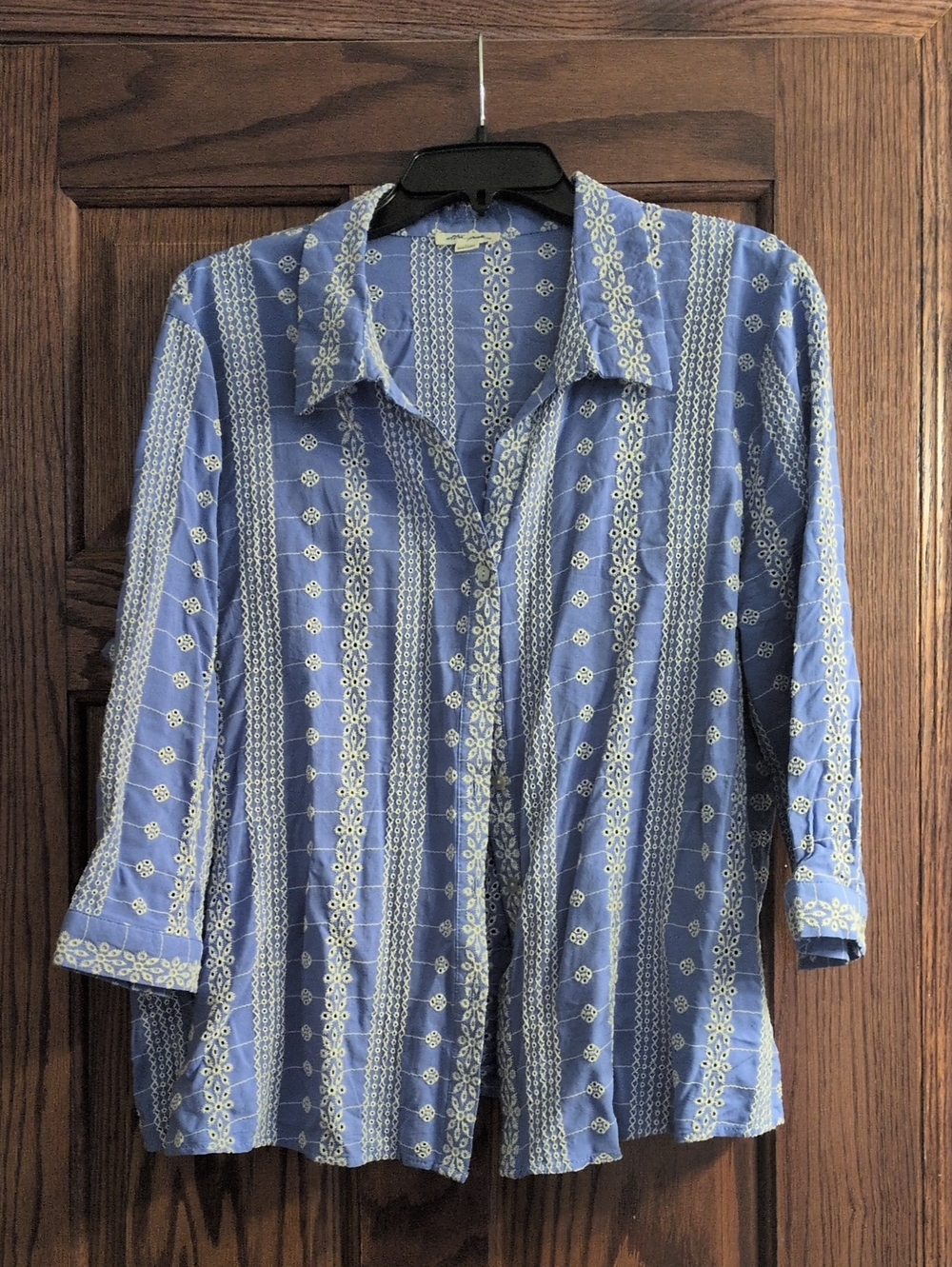 Blue Patterned Button-Front Women's Top